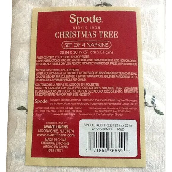 RARE Set of 4 brand new Spode Whimsical Christmas Tree Table Napkins w/ Red Trim - Picture 7 of 8